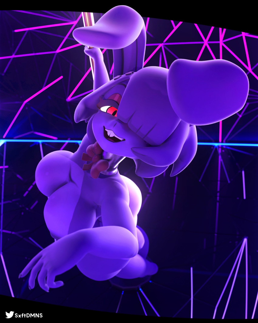 3d 3d_(artwork) bonfie bonfie_(cryptia) bonnie_(cally3d) bonnie_(fnaf) buckteeth bunny_ears cally3d cryptiacurves fazclaire's_nightclub female five_nights_at_freddy's fredina's_nightclub hair_covering_eye nude purple_areola purple_fur purple_hair red_bowtie red_eyes red_mascara scottgames sole_female solo sxftdmns tagme