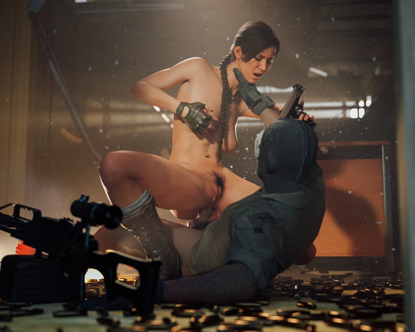 1boy 1girls 3d anal anal_penetration anal_sex assault_rifle backless_gloves balaclava boots bottomless_male braid braided_hair bullets call_of_duty choking clothed_male clothed_male_nude_female cmnf dark_hair exposed_torso female female_focus female_on_top female_pubic_hair fighting fingerless_gloves firearm footwear gasp ghost_(modern_warfare_2) gloves gun hairy_pussy hand_on_neck hand_on_own_breast hand_over_breast handwear heroine heroine_in_trouble holding_breast holding_pistol human lara_croft lara_croft_(cod) long_braid male mound_of_venus neck_grab nude_female pale_skin partially_visible_vulva penis pistol pubic_hair pussy ranged_weapon rifle sex single_braid sniper_rifle sniper_scope soldier squatting_on_penis straight thelustofuspt2 tomb_raider video_game_character vulva weapon