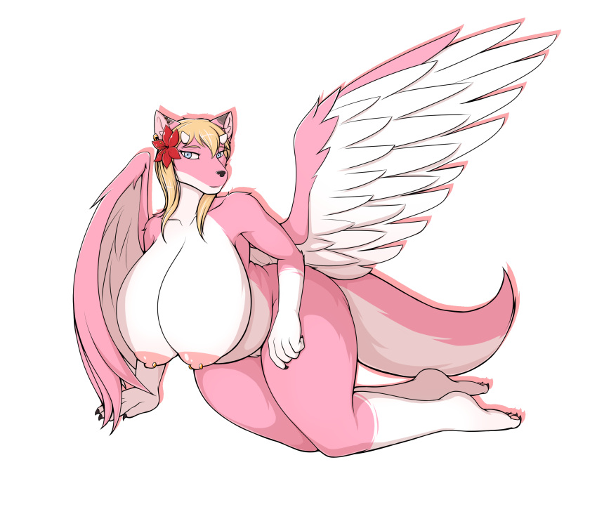 absurd_res anthro ass big_breasts big_butt breasts canid canine canis female hi_res huge_breasts hybrid mammal nipple_piercing nipples nude overweight overweight_anthro overweight_female piercing solo thick_thighs unknown_(artist) wings wolf