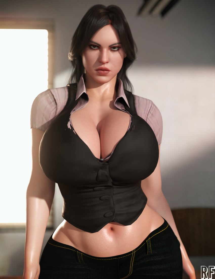 1girls 3d big_breasts breasts capcom cleavage female female_only helena_harper huge_breasts large_breasts resident_evil resident_evil_6 rude_frog solo