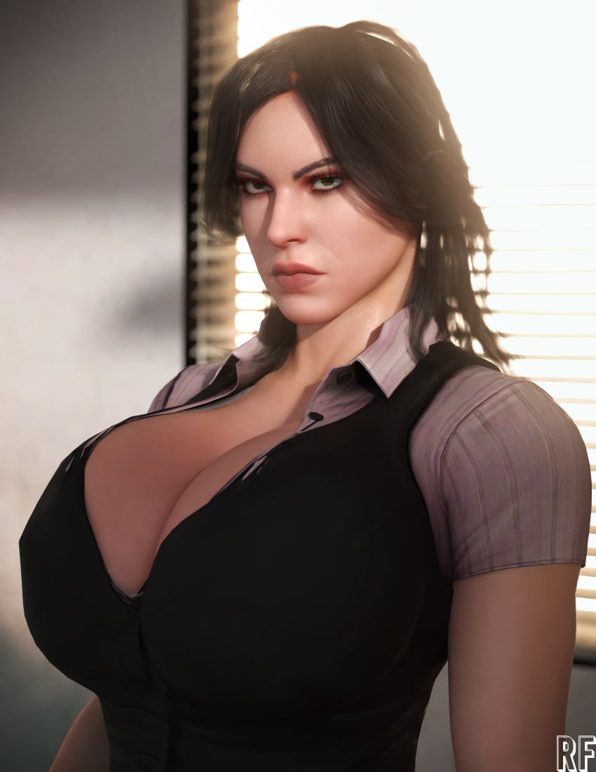 1girls 3d big_breasts breasts capcom cleavage female female_only fully_clothed helena_harper huge_breasts large_breasts resident_evil resident_evil_6 rude_frog solo