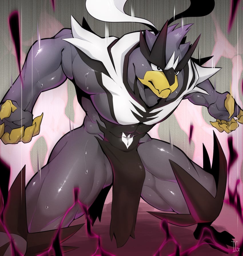 5_fingers action_pose anthro bear bulge clothed clothes clothing fangs fur furry furry_only game_freak gray_fur hi_res highres ig1119 legendary_pokémon looking_at_another male male_only motion_lines muscular muscular_anthro muscular_male nintendo pokemon solo sweat sweatdrop urshifu ursid