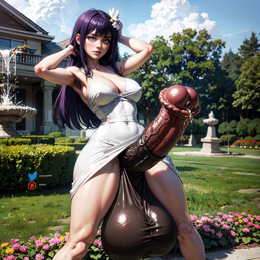 1futa ai_generated armpit_hair arms_up balls big_balls big_breasts big_penis big_testicles bushes dickgirl dress dress_lift flowers fountain futa_only futanari hair_ornament highres horse_penis horsecock horsecock_futanari hoshino_ai huge_balls huge_cock human_with_animal_genitalia human_with_horsecock large_balls large_breasts large_penis low_hanging_balls oshi_no_ko penis precum precum_drip purple_hair self_upload star_(symbol) star_eyes sydlorem thick_penis thick_thighs uncensored veiny_penis