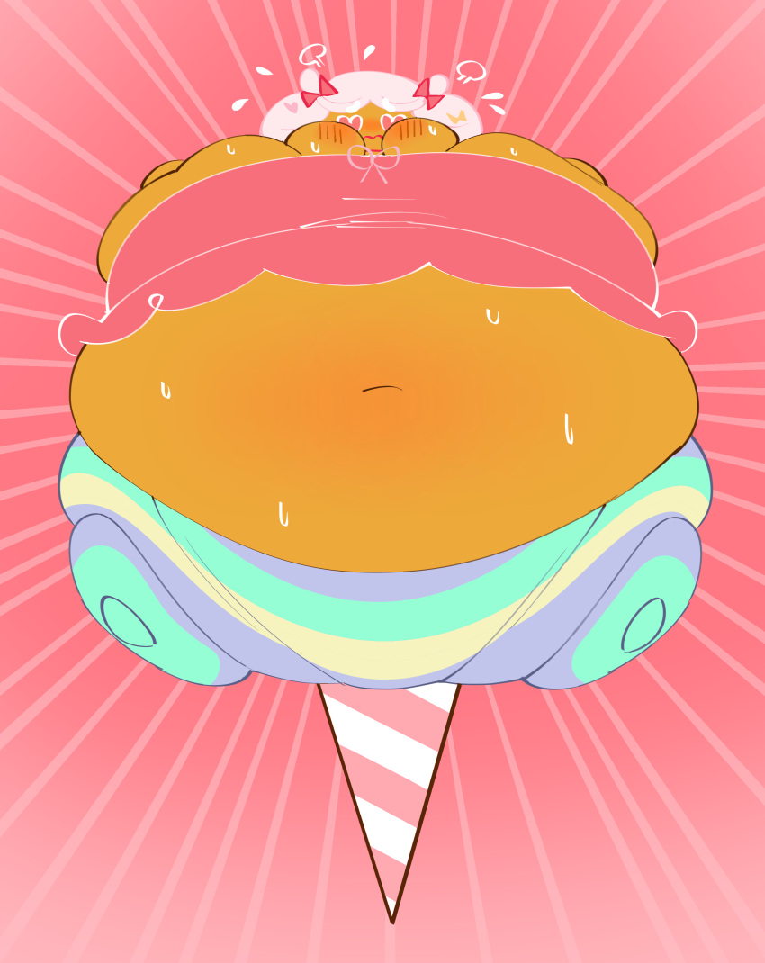 absurd_res anthro belly_inflation blush cone cookie_run cotton_candy_cookie full_body_inflation heart_eyes inflation mintrimo pink_background spherical_inflation sunken_head sunken_limbs sweat