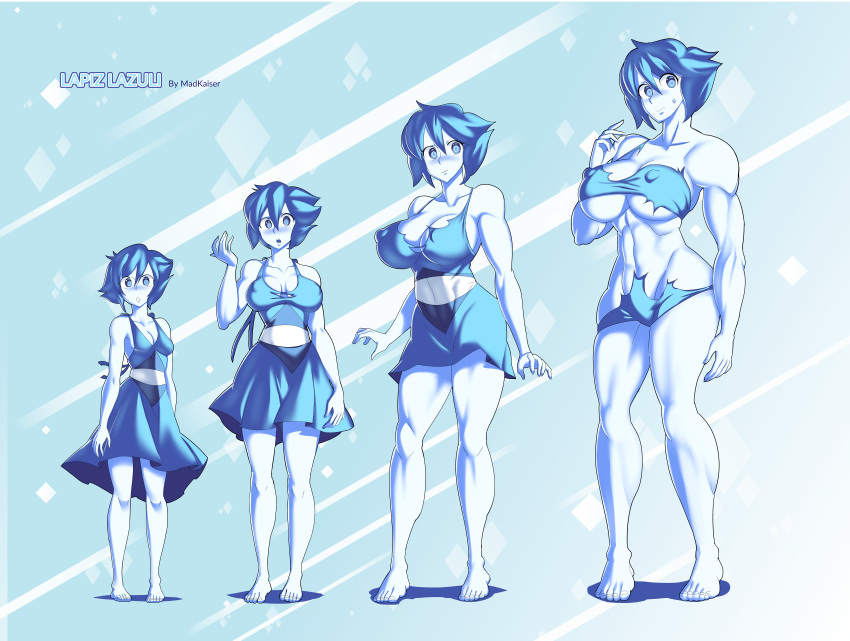 ass_expansion barefoot breast_expansion cartoon_network feet female gem_(species) growth lapis_lazuli_(gem) lapis_lazuli_(steven_universe) madkaiser muscle_growth muscular_female pale-skinned_female pale_skin short_blue_hair steven_universe transformation transformation_sequence white_skin