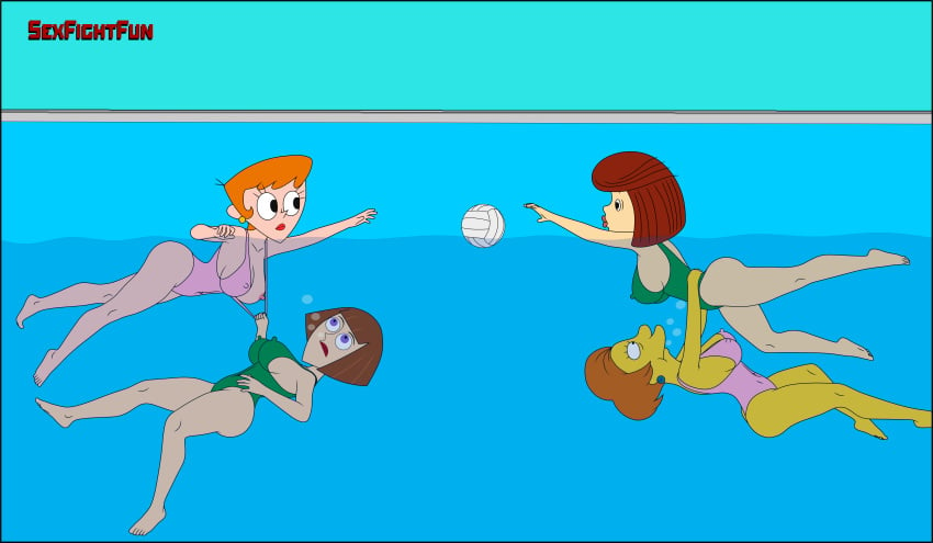 4girls ball crossover danny_phantom dexter's_laboratory dexter's_mom edna_krabappel erect_nipples female female_only green_one-piece_swimsuit green_swimsuit madeline_fenton mature_female milf multiple_girls one-piece_swimsuit partially_submerged partially_underwater_shot pink_one-piece_swimsuit pink_swimsuit pool prostokvashino sexfightfun submerged swimming swimming_pool swimsuit the_simpsons uncle_fyodor's_mother underwater water wedgie yuri