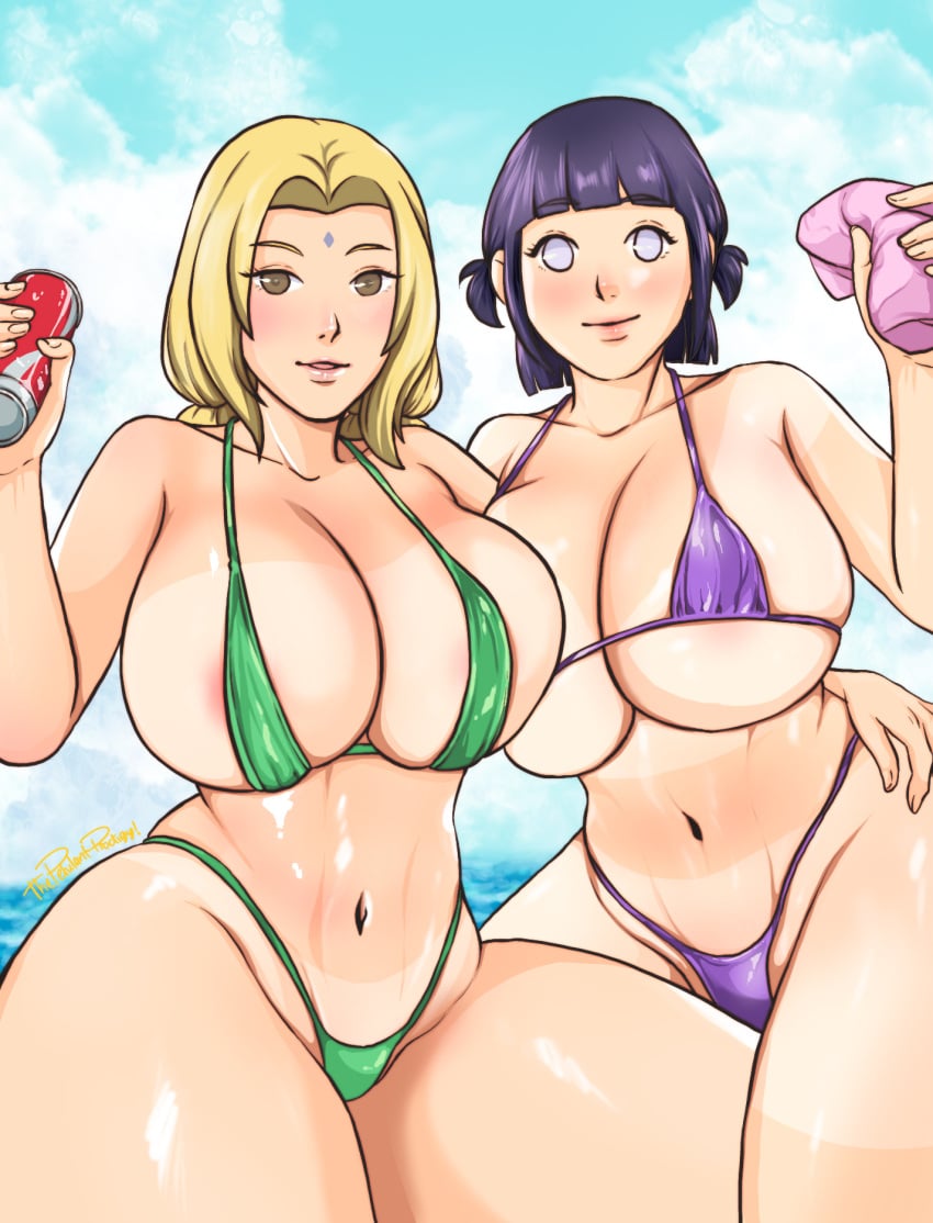 2girls abs alternate_breast_size areolae beach big_breasts bikini bikini_bottom bikini_top blonde_hair blush bob_cut boruto:_naruto_next_generations brown_eyes busty cleavage clothed clothing curvaceous curvy curvy_figure female female_only forehead_jewel forehead_mark g-string green_bikini green_panties green_swimsuit green_thong hand_on_hip hourglass_figure human hyuuga_hinata large_areolae large_breasts light-skinned_female light_skin lipstick looking_at_viewer mature mature_female medium_hair micro_bikini milf multiple_girls naruto naruto_(classic) naruto_(series) naruto_shippuden nipples ocean oppai outdoors outside petulantprodigy pink_lips pink_lipstick pose posing purple_bikini purple_eyes purple_hair purple_panties purple_thong revealing_clothes shoulder_length_hair shounen_jump sideboob squatting swimsuit tan_body tan_skin tanlines tanned thick_thighs thighs thong tied_hair toned toned_female tsunade twintails underboob voluptuous wide_hips