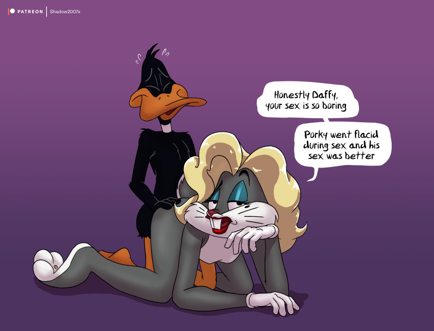 2021 anal bugs_bunny color commission crossdressing daffy_duck digital_media_(artwork) english_text femboy fembugs_bunny gay hi_res looney_tunes male_only marilyn_monroe marilyn_monroe_(cosplay) shadow2007x soft_feathers the_looney_tunes_show