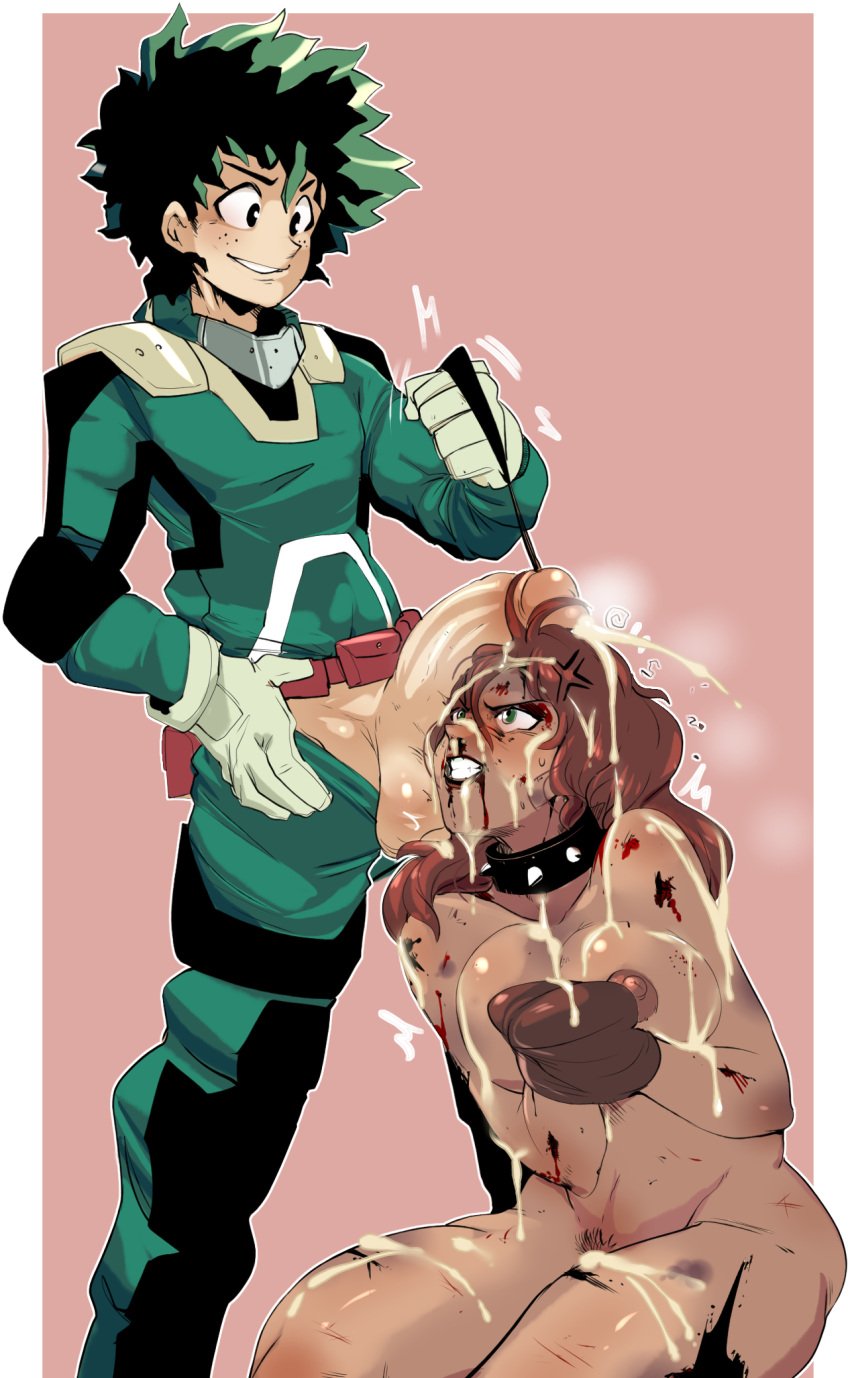 1boy 1girls after_oral anger_vein angry blood bondage brown_eyes brown_hair bruise clothed_male_nude_female collar crossover cum_on_body cum_on_face cumshot dark-skinned_female dark_skin defeated facial femsub green_hair hero_outfit_(mha) injury izuku_midoriya kamala_khan kneeling leash leash_pull male maledom marvel marvel_comics ms._marvel my_hero_academia older_female oral pakistani penis penis_on_face petite raizengax riderx riderxtremex sex_slave shounen_jump slavegirl spiked_collar straight_hair teenager tied_hands younger_male