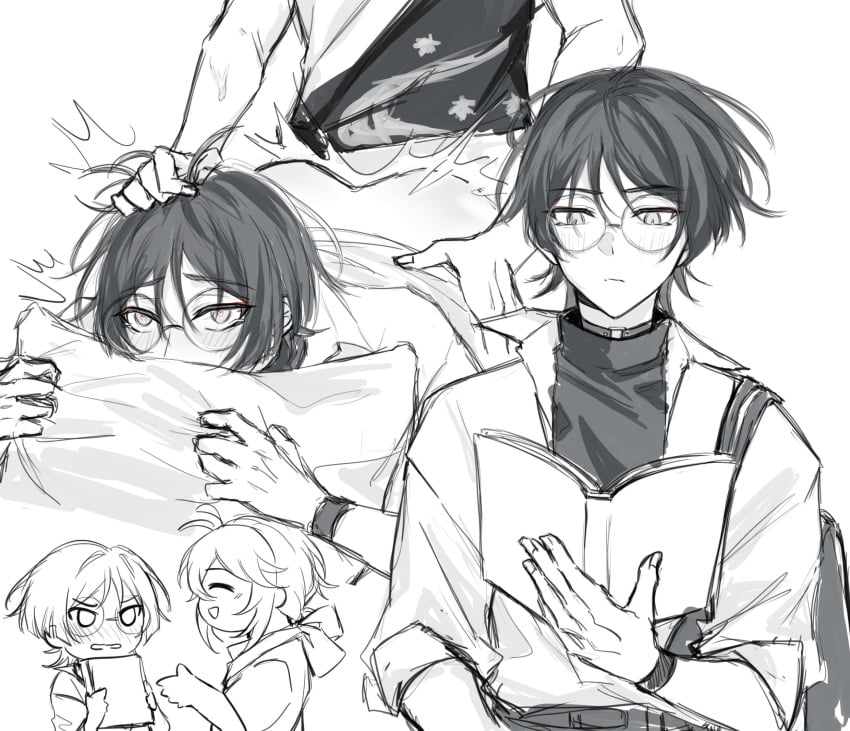 2boys anal anal_sex ass_up black_hair black_hair_bottom blush domination femboy gay gay_sex genshin_impact girly glasses hair_grab head_grab hip_grab kaedehara_kazuha laying_on_stomach light_hair_on_dark_hair male_only male_penetrating_male maple_leaf pillow_grab pleasured_face professor rough_sex scaramouche_(genshin_impact) student_fucking_teacher tagme top-down_bottom-up white_hair white_hair_on_black_hair white_hair_top yaoi