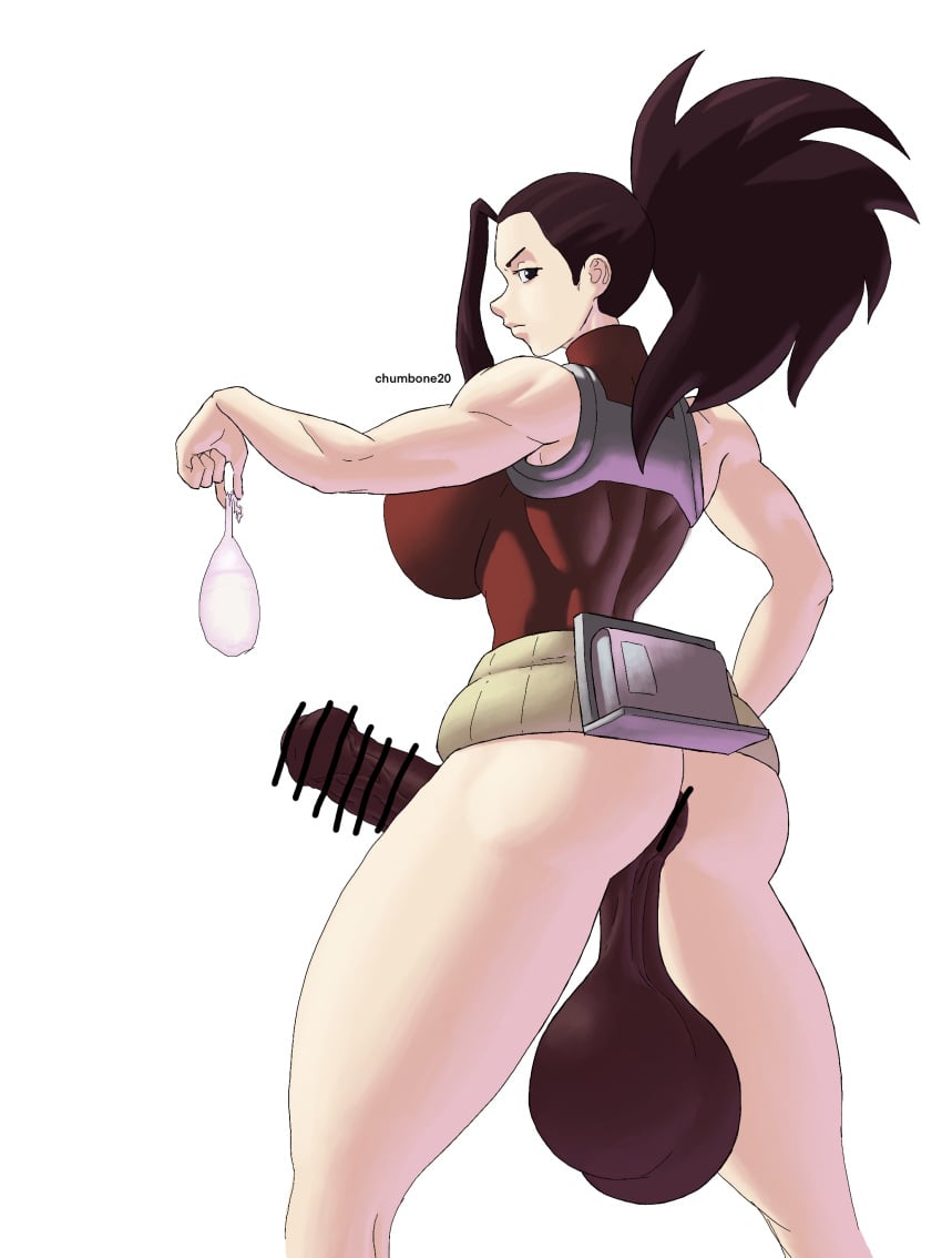 1futa anus ass back back_view balls bar_censor bottomless breasts censored chumbone20 clothed clothing condom dangling_testicles dark_penis erection futa_only futa_sans_pussy futanari hero_outfit_(mha) huge_balls huge_cock human light-skinned_futanari light_skin looking_back momo_yaoyorozu mostly_clothed muscle_girl muscles muscular muscular_futanari my_hero_academia no_panties penis perineum self_upload smooth_balls solo standing thick_anus used_condom white_background yaoyorozu_momo