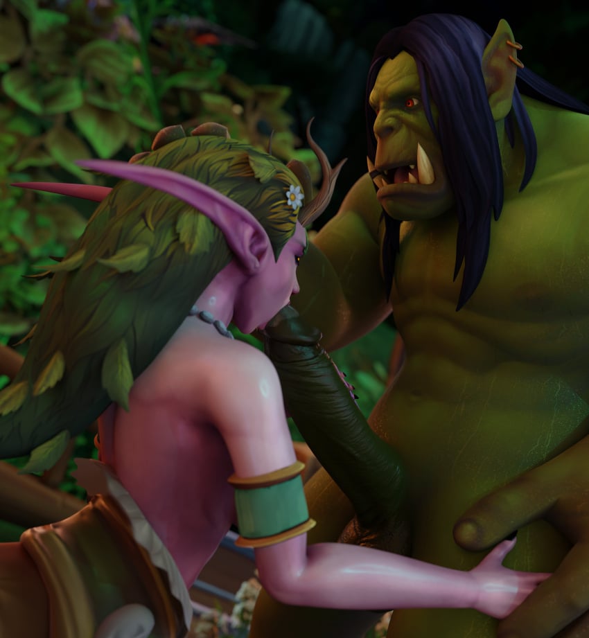 2024 3d draknnar dryad dryad_(warcraft) elf_ears female glowing_eyes male mrtaxman orc orc_(warcraft) orc_male pointy_ears world_of_warcraft