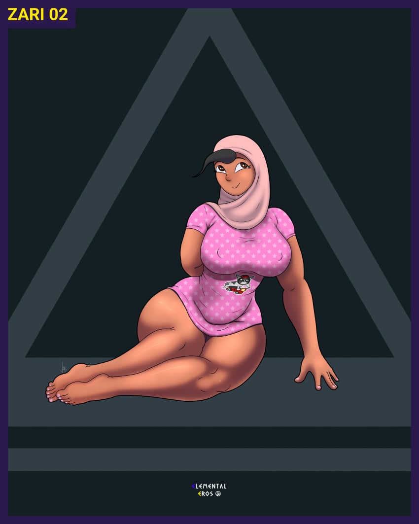 almost_naked barefoot belly big_breasts dark-skinned_female dark_skin duolingo elementaleros feet female female_only hijab legs no_pants puffy_nipples thick_thighs zari_(duolingo)