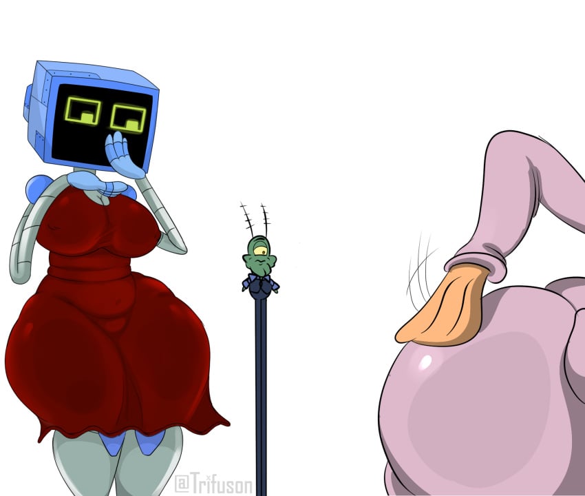 2d belly big_ass big_breasts chad fat_ass female humanoid karen_plankton robot robot_girl robot_humanoid screen_face sheldon_j._plankton slapping_butt slapping_own_ass spongebob_squarepants suzie_groove thick_thighs trifuson tv tv_head wide_hips