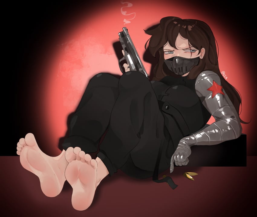 brown_hair bucky_barnes captain_america_(series) cyadraws feet feet feet_focus female female_only foot_fetish long_hair marvel marvel_rivals mcu rule_63 winter_soldier