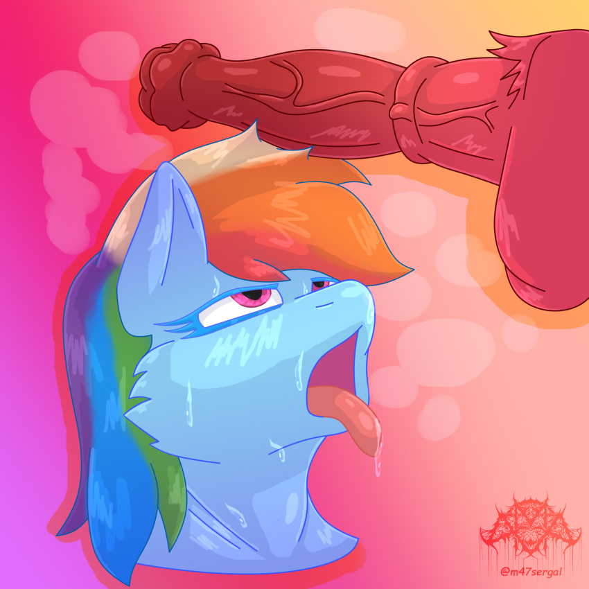 ahe_gao anthro female feral friendship_is_magic genitals hasbro hi_res looking_pleasured m-47 male my_little_pony penis pube pubes quine_penis rainbow_dash_(mlp) solo vein veiny_penis