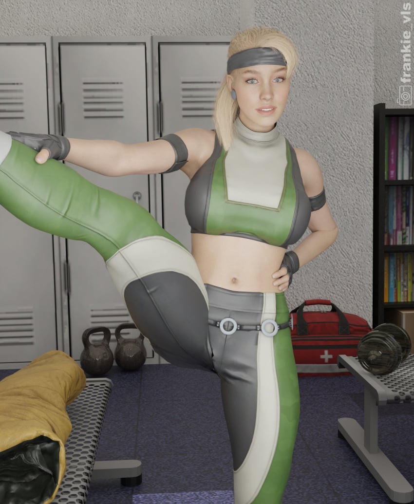 3d belly belly_button blender blonde blonde_female blonde_hair blonde_hair_female clothed clothed_female female female_focus female_only fit fit_female frankiely_spicy gym gym_clothes headband headgear headwear indoor indoors inside mortal_kombat mortal_kombat_1_(2023) mortal_kombat_3 navel netherrealm_studios nipples non_nude pale-skinned_female pale_skin pinup pinup_pose shirt shirt_lift shirt_up smile smiling smiling_at_viewer solo solo_female solo_focus sonya_blade sports_bra sports_uniform sportswear stare staring staring_at_viewer stretch stretching tease teasing teasing_viewer white_woman yoga_pants