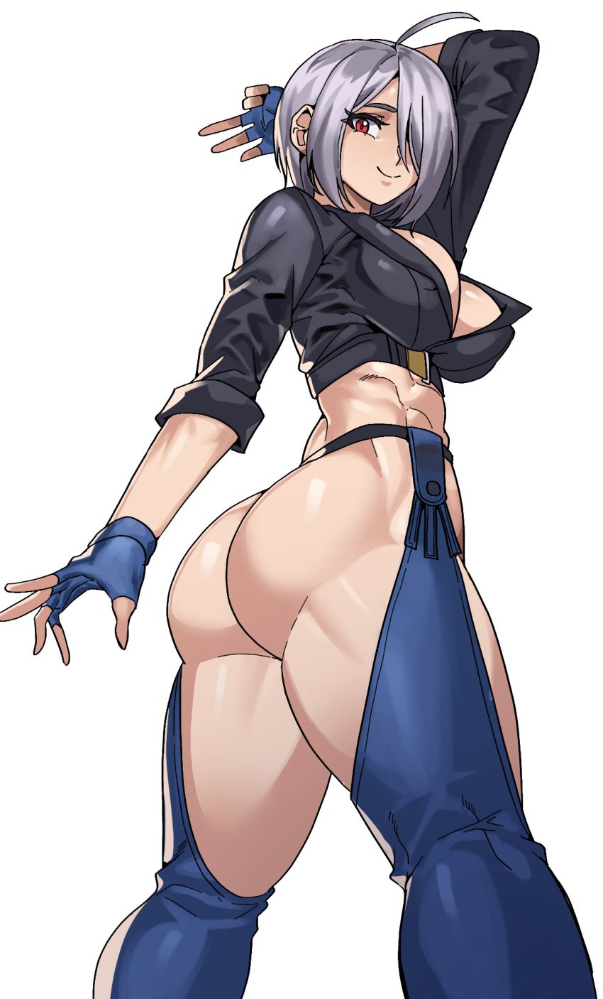 1girls abs angel_(kof) ass ass_focus bare_legs bare_thighs big_ass big_breasts big_butt clothed clothing color eye_covered female female_focus female_only fit_female gamjasssak hi_res king_of_fighters large_breasts light-skinned_female light_skin looking_at_viewer muscles muscular muscular_female red_eyes short_hair solo solo_female tagme thick_thighs white_background white_hair