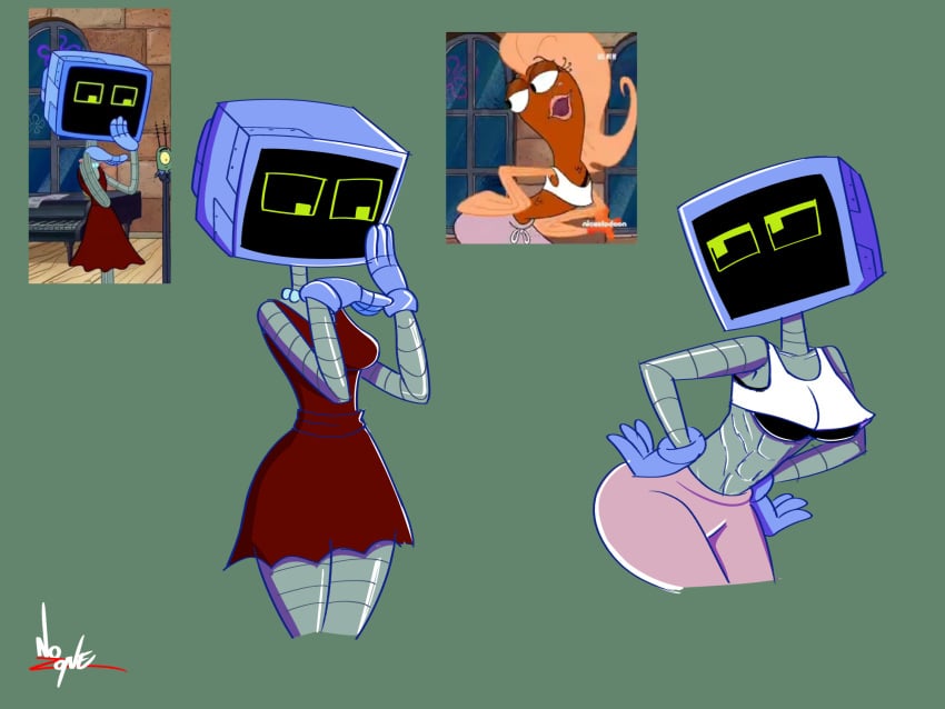 2d breasts cdthezoniccop_(artist) female humanoid karen_plankton red_dress redraw robot robot_girl robot_humanoid screen_face spongebob_squarepants topwear tv tv_head