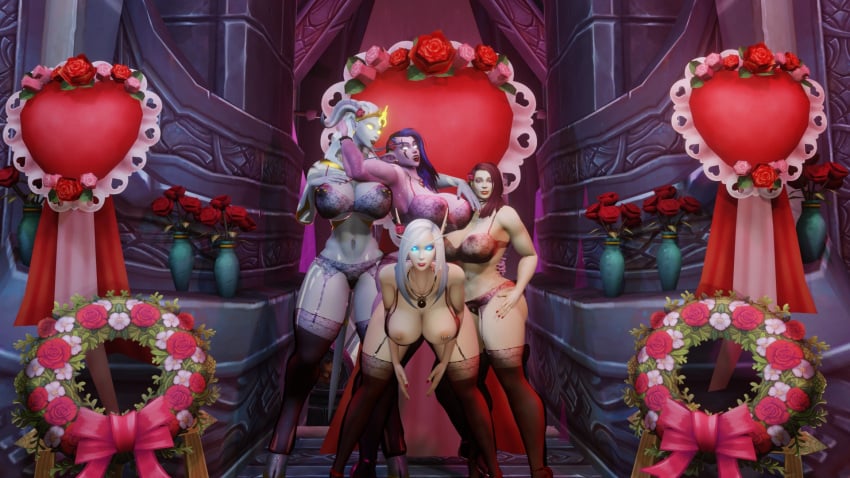 2024 3d draenei elf elf_ears female glowing_eyes high_elf human human_(world_of_warcraft) lingerie night_elf pointy_ears valentine world_of_warcraft