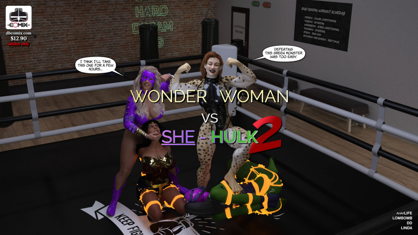 3d 3d_(artwork) 4girls anartlife bondage cheetah_(dc) crime_fighter dbcomix dc dc_comics defeated_heroine degradation depowered dialogue dominated english_text female female_only femdom flexing_bicep flexing_both_biceps frogtied gagged girls gwenhood hogtied hulk_(series) humiliation lezdom lindadb marvel marvel_comics multiple_girls muscled muscular_female posing restrained she-hulk speech_bubble superheroine supervillain tied_up titania_(marvel) villain villainess wonder_woman wonder_woman_(series)