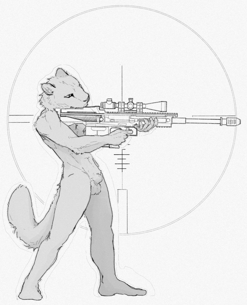 animal_genitalia anthro felid feline genitals gm6_lynx gun hi_res humanoid male mammal ranged_weapon resrabbutt shaded sheath simple_background simple_shading solo weapon white_background