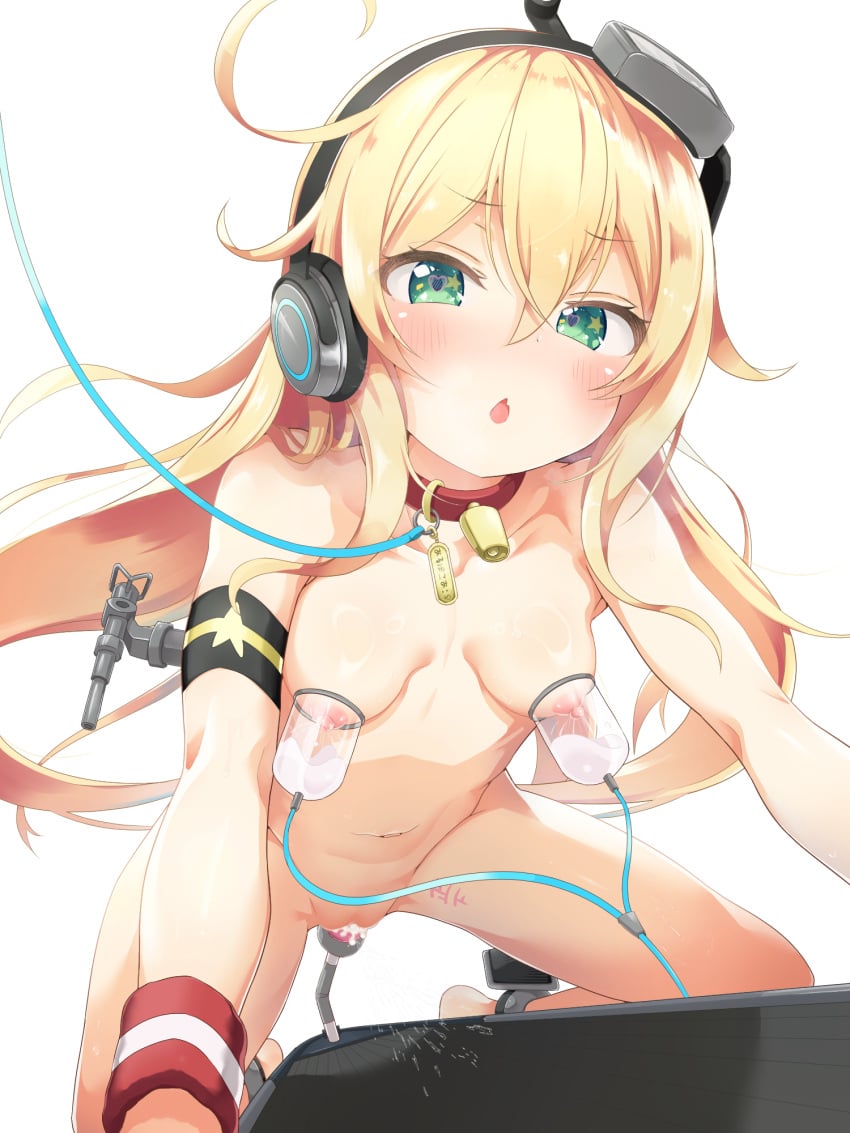 +_+ :o albacore_(azur_lane) azur_lane blonde_hair breasts completely_nude curly_hair female female_ejaculation female_masturbation female_orgasm from_below green_eyes hair_between_eyes headphones heart heart-shaped_pupils highres kneeling lactation long_hair looking_at_viewer makina9696 masturbation messy_hair milking_machine navel nipples nude object_insertion orgasm pussy pussy_juice riding rigging small_breasts solo straddling submarine symbol-shaped_pupils thighs turret vaginal_object_insertion vaginal_penetration very_long_hair watercraft white_background