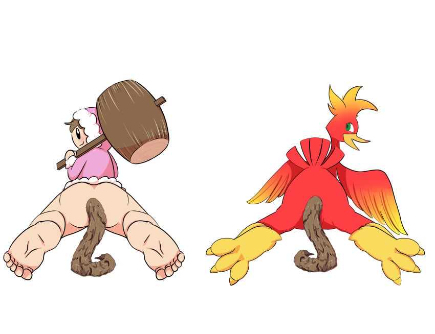 2girls avian banjo-kazooie barefoot ice_climber kazooie multiple_girls naked nana_(ice_climber) scat