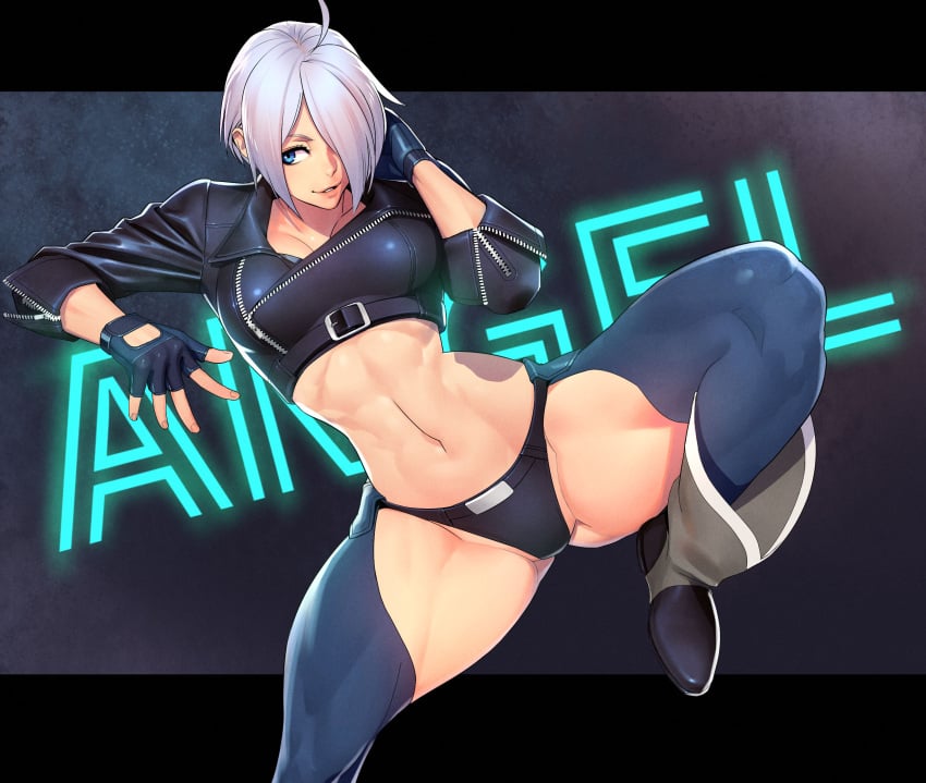 1girls angel_(kof) bare_thighs big_breasts blue_eyes clothed clothing color female female_focus female_only hi_res king_of_fighters large_breasts light-skinned_female light_skin muscles muscular muscular_female muscular_legs muscular_thighs ogami short_hair sitting solo solo_female tagme thick_thighs white_hair