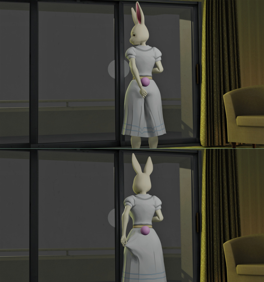 3d 4k beastars black_eyes blender glitch02 haru_(beastars) hotel hotel_room rabbit wedgie white_clothing white_fur