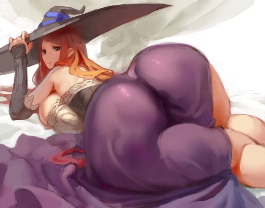 ass big_ass big_breasts bubble_ass bubble_butt curvy dragon's_crown enormous_ass gigantic_ass ginger ginger_hair huge_ass kazo large_ass long_hair looking_at_viewer massive_ass sorceress_(dragon's_crown) thick thick_thighs witch wizard_hat