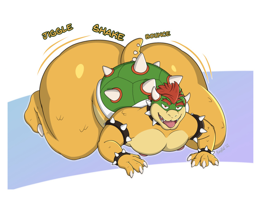 all_fours anthro anthro_only armband ass bara benjibat bent_over big_butt bowser bowser_day butt_focus claws collar conditional_dnp eyebrows hair hi_res horn huge_butt hyper hyper_butt hyper_hips koopa legband male male_only mario_(series) motion_lines nintendo nipples nude pecs scalie shell solo spiked_collar spiked_shell spikes spikes_(anatomy) thick_thighs video_games wide_hips