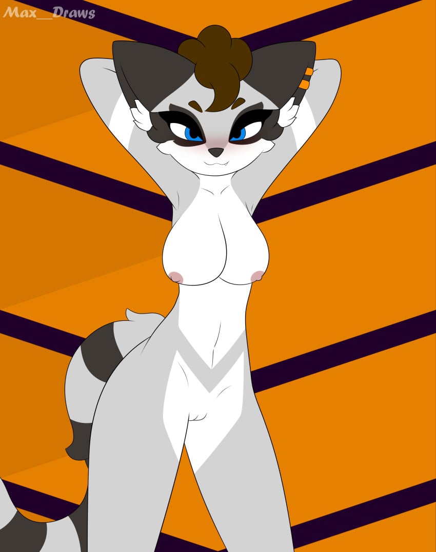 1girls 2021 absurd_res animated anthro arms_behind_back blinking blue_eyes blush blushing_at_viewer bouncing_breasts breasts brown_hair closed_mouth dancing fangs female female_anthro female_focus female_only fur furry gif grey_body grey_fur hair hand_on_back hands_behind_head hi_res long_tail looking_at_viewer mammal max_draws me!me!me! nipples nude nude_anthro nude_female orange_background pink_nipples procyonid pussy raccoon remy_raccoon sharp_teeth simple_background solo solo_female solo_focus tail teeth white_body white_breasts white_fur wide_hips