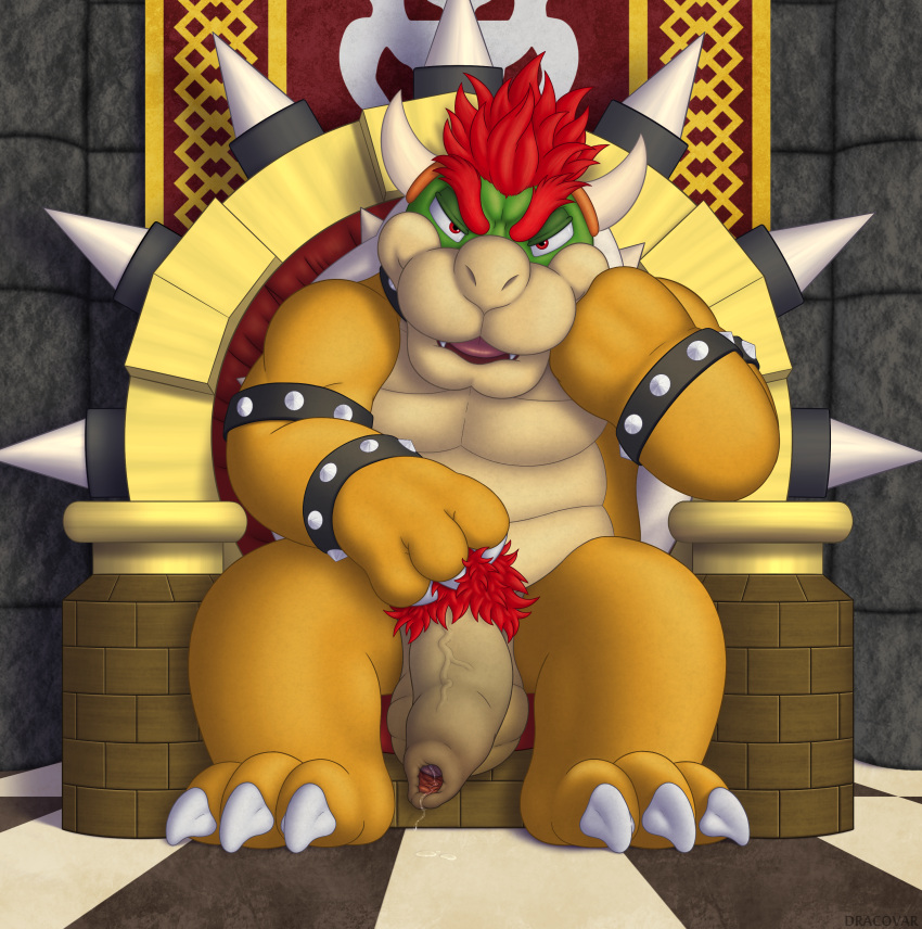 absurd_res alternate_version_at_source anthro armband balls banner bara bedroom_eyes big_penis biped bodily_fluids body_hair bowser bracelet chair claws collar darkened_genitalia dracovar_valeford dripping eyebrows fangs feet flaccid foreskin front_view furniture gay genital_fluids genitals hair half-closed_eyes hi_res holding_cheek horn humanoid_genitalia humanoid_penis jewelry koopa long_foreskin looking_at_viewer loose_foreskin male male_only mario_(series) mostly_nude narrowed_eyes nintendo open_mouth paws penis precum precum_drip presenting presenting_penis pubes red_hair scalie scratching seductive shell sitting smile solo spiked_armband spiked_collar spiked_wristband spikes stone_wall story story_in_description super_mario_bros. throne throne_room toe_claws toes tongue uncut vein veiny_penis video_games wall_(structure) wristband