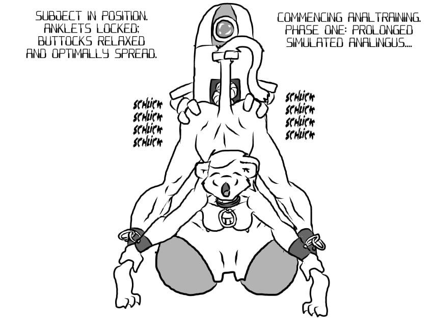 absurd_res anal anthro ass bondage bondage bound felid feline female hi_res machine mammal oral presenting rimming robot sex slave solo spread_butt spread_legs spreading text xanaduxxx