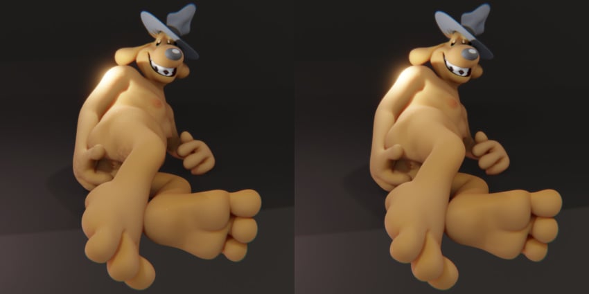 2:1 3d anthro anus ass biped canine clothing cross_stereogram domestic_dog furry genitals hat headgear headwear hi_res lying machv99 male mammal mostly_nude on_side open_mouth presenting presenting_anus sam_and_max samuel_dog simple_background slightly_chubby solo spread_butt spreading stereogram