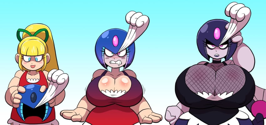 3girls ass_expansion bimbo black_lips brainwashing breast_expansion capcom corruption female goth gothification identity_death mega_man mega_man(classic) mega_man_9 prinnydood roll splash_woman tagme transformation transformation_sequence