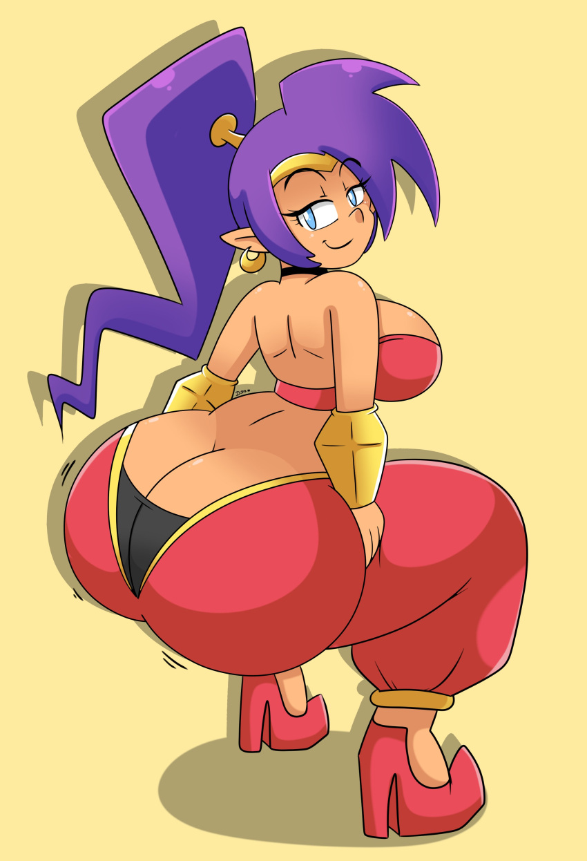 1girls ass ass_cleavage breasts bubble_butt butt_crack daisy-pink71 female female_only huge_ass huge_breasts looking_at_viewer seductive shantae shantae_(character) smooth_skin solo thick_thighs twerking wayforward wide_hips