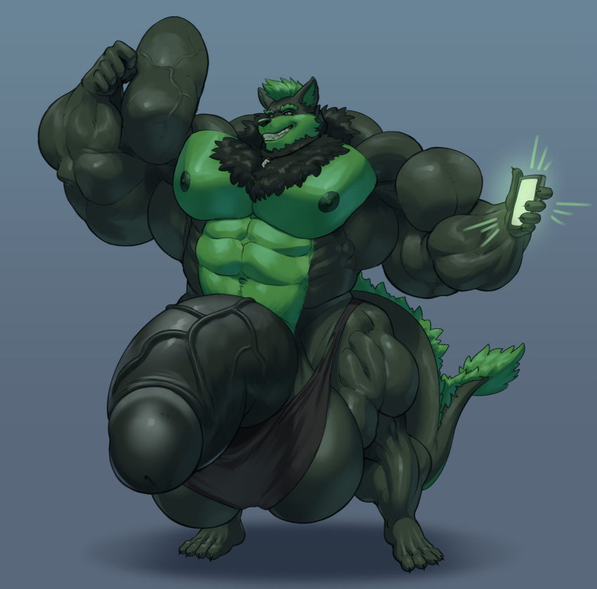 abs biceps black_fur bodybuilder flexing flexing_arms flexing_bicep furry furry_only green_fur growth guzreuef hyper hyper_balls hyper_genitalia hyper_muscles hyper_penis hyper_testicles male male_focus male_only muscle muscles muscular muscular_anthro muscular_arms muscular_ass muscular_back muscular_legs muscular_male muscular_thighs nipples pecs thomas_green veins veiny_penis wolf