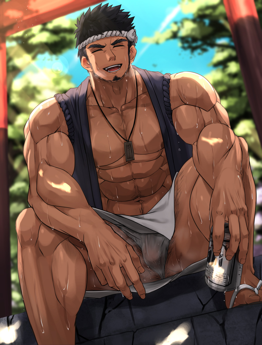 bara bellsaltr bulge fundoshi hachimaki male male_nipples male_only manly mature_male muscular_male nipples sweat sweating