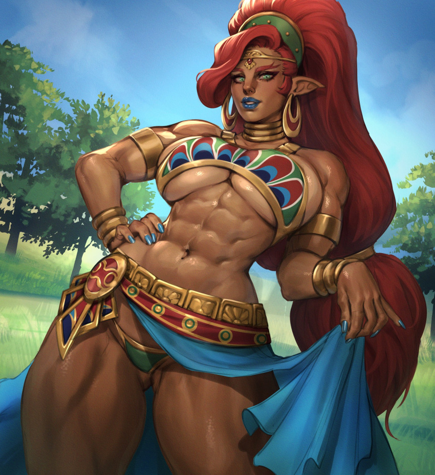 1girls abs akira_raikou big_breasts breasts breath_of_the_wild curvaceous curvy_body curvy_figure dark-skinned_female gerudo hi_res huge_breasts large_breasts long_hair muscular muscular_female red_hair the_legend_of_zelda the_legend_of_zelda:_breath_of_the_wild thick_thighs urbosa voluptuous voluptuous_female