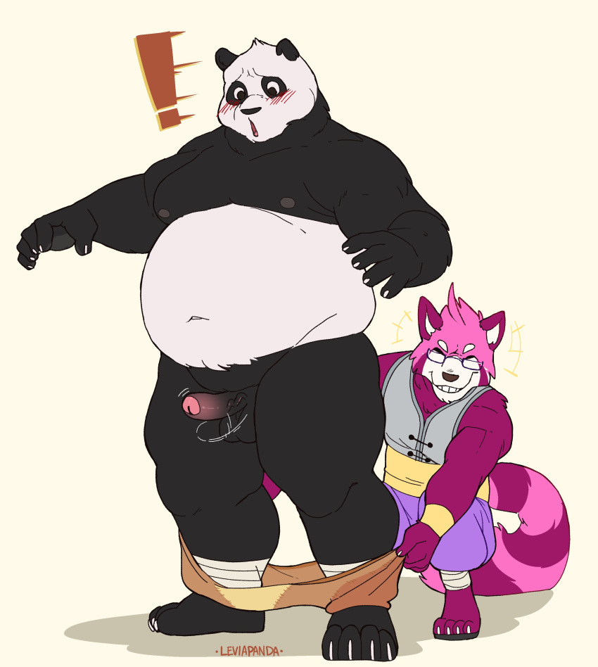 2024 2boys absurd_res ailurid anthro areola assisted_exposure balls barefoot bear belly big_belly big_moobs blush bottomwear bottomwear_down bouncing_penis claws clothed clothed/nude clothing crouching dreamworks duo erection exclamation_point eyebrows eyewear feet foreskin fur gay genitals giant_panda glasses hair hi_res humanoid_genitalia humanoid_penis kung_fu_panda leg_wraps leviapanda looking_down male male/male male_only mammal master_po_ping moobs motion_lines muscular muscular_anthro muscular_male navel nipples no_underwear nude open_mouth overweight overweight_anthro overweight_male pants pants_down pantsing partially_clothed penis po red_panda shadow signature simple_background size_difference small_balls small_penis smile standing surprised_expression thick_thighs tuft vein white_background wraps