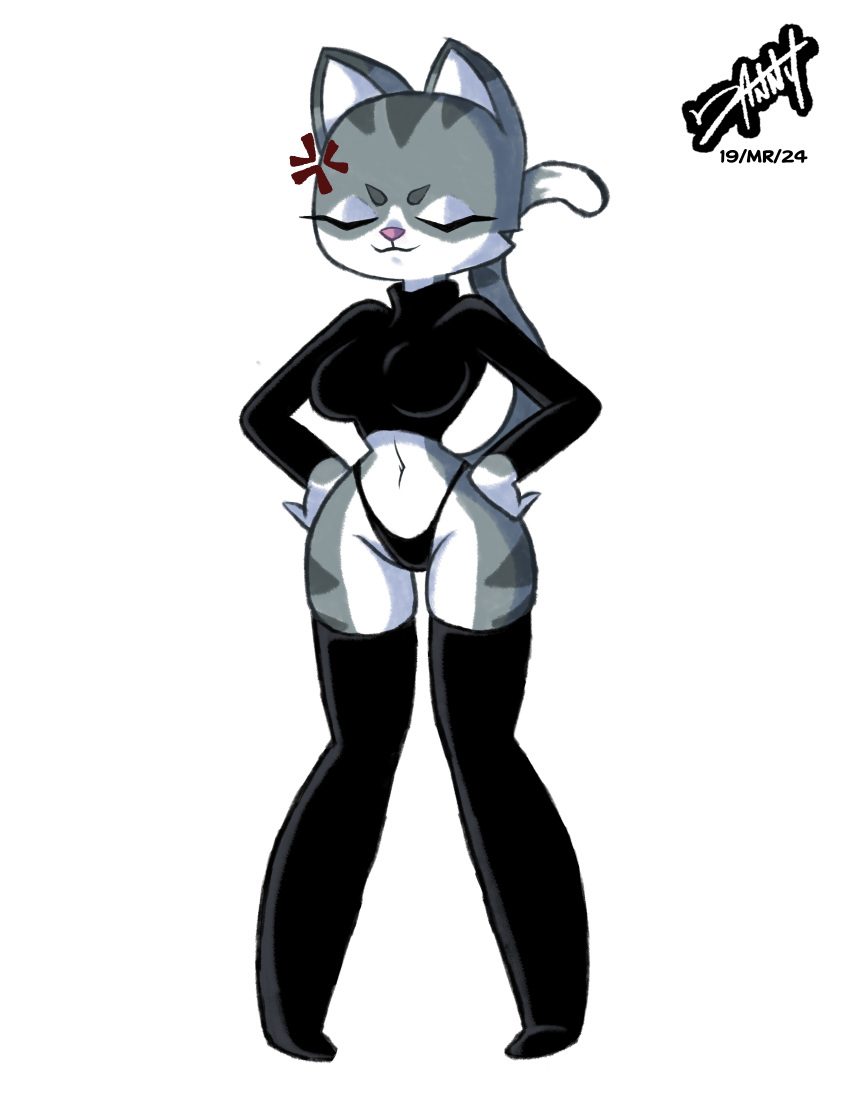 big_breasts big_waist black_sweater catgirl danny12 grey_fur tail