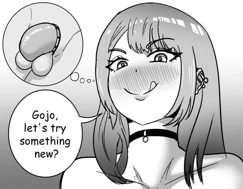 chastity_cage chastity_device choker female_pervert gyaru kitagawa_marin manga manga_page manga_style monochrome nyavakado screentone smile sono_bisque_doll_wa_koi_wo_suru