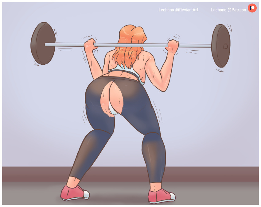 accidental_exposure ass exposed_ass exposed_panties female female_focus female_only lechono panties solo solo_female solo_focus torn_open_bottoms wardrobe_malfunction workout workout_clothes workout_clothing workout_equipment workout_outfit