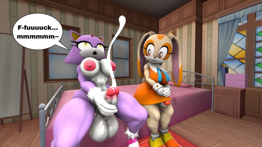 2futas blaze_the_cat cream_the_rabbit cum cumshot erection futa_only futanari looking_pleasured naked_with_shoes_on sonic_(series) source_filmmaker zeniix98