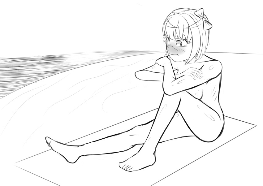 1girls 5_toes artlab bare_shoulders barefoot blush blush_lines blushing bow completely_nude completely_nude_female doki_doki_literature_club embarrassed embarrassed_female embarrassed_naked_female embarrassed_nude_female enf female female_focus female_only full_body hair_bow hairbow naked naked_female nude nude_female nudity sayori_(doki_doki_literature_club) sitting sitting_down sitting_on_towel solo solo_female solo_focus thedarkartlab_(artist) towel