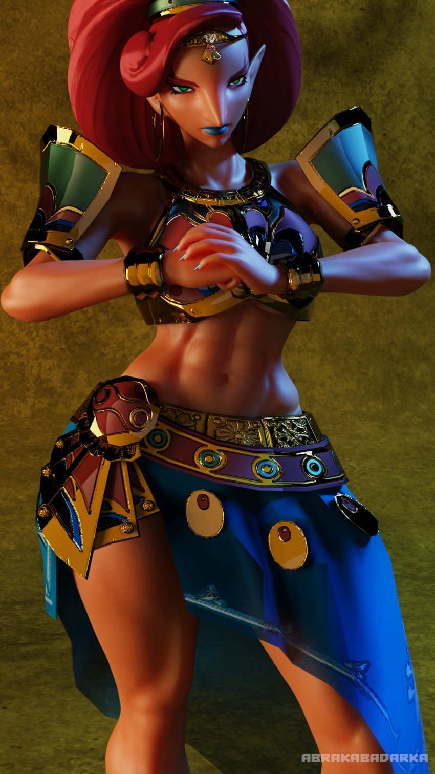 1female 1girls 2020 3d abrakabadarka abs armor armored armored_female belly belly_button blue_eyes blue_eyes_female blue_lips blue_lipstick blue_nail_polish blue_nails blue_skirt breath_of_the_wild caramel caramel-skinned_female clothed clothed_female clothing cracking_knuckles curvaceous curvaceous_body curvaceous_female curvaceous_figure curvaceous_hips curvy curvy_body curvy_female curvy_figure curvy_hips curvy_thighs dark-skinned_female dark_skin fanart female female_abs female_focus female_only female_solo fist fist_clenched fit fit_female gerudo gold_bracelet gold_bracelets gold_jewelry hourglass_figure looking_aside looking_at_viewer navel nintendo pointy_chin pointy_ears pointy_nose ready_for_battle ready_for_more ready_to_fight red_hair red_hair_female shiny shiny_armor shiny_body shiny_clothes shiny_clothing shiny_hair shiny_skin shoulder_pads solo solo_female solo_focus tagme tan-skinned_female tan_body tan_skin the_legend_of_zelda the_legend_of_zelda:_breath_of_the_wild thick thick_hips thick_legs thick_lips thick_thighs thighs urbosa