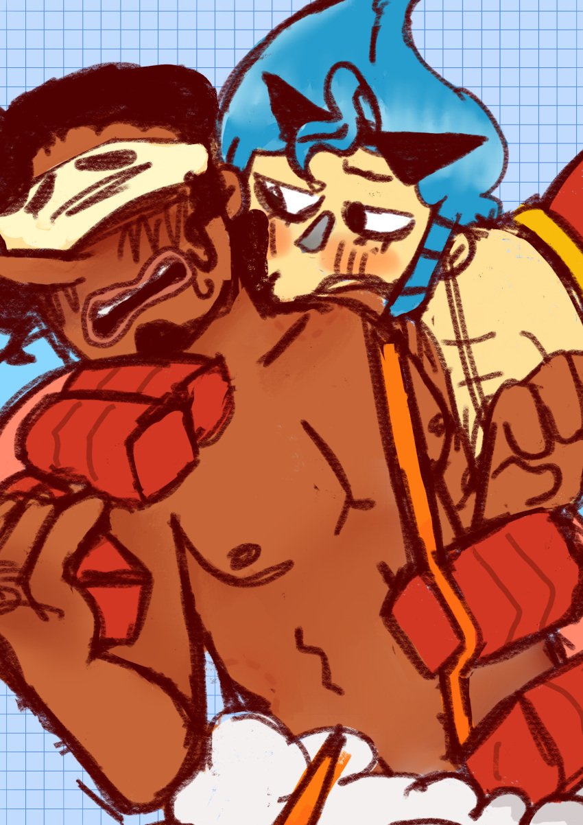 artist_request bite_mark blindfold franky kissing_neck male male_only one_piece usopp