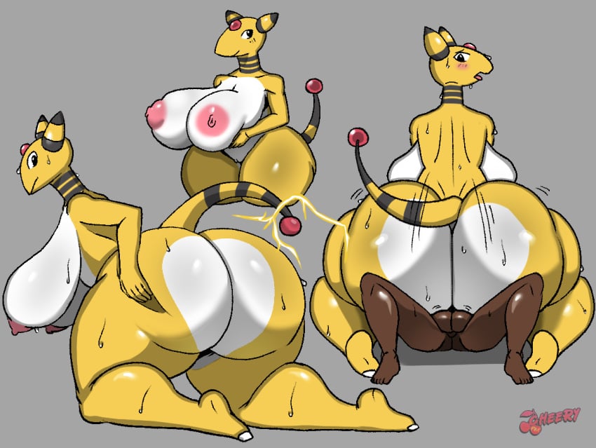 ambiguous_penetration ampharos anthro ass big_breasts big_butt breast_squish breasts cherry-star cherryfox73 dark-skinned_male duo female generation_2_pokemon huge_breasts huge_butt human male mammal mature_female nintendo penetration pokemon pokemon_(species) sex squish